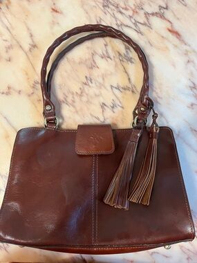 Patricia Nash  Classic Brown Leather Tote Handbag with Tassel Accent